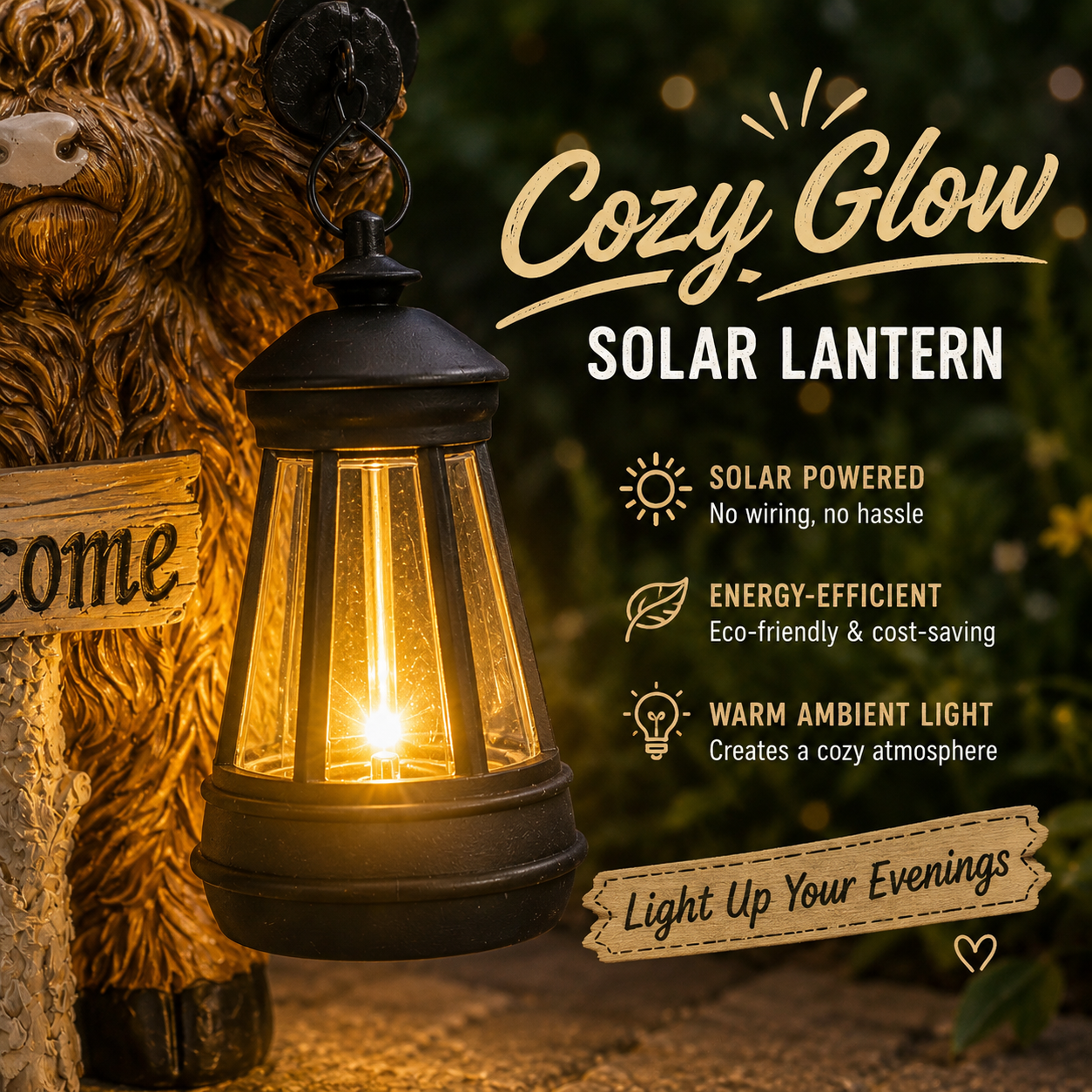Solar-Powered Scottish Highland Bull Garden Welcome Light