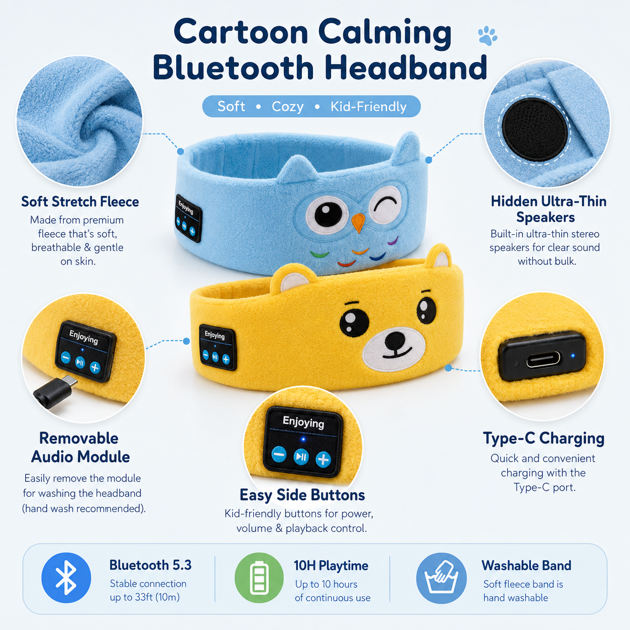 🐻 Kids Calming Cartoon Bluetooth Headband | Stop Tantrums, Soothe Fussy Kids & Give Parents Peace & Quiet
