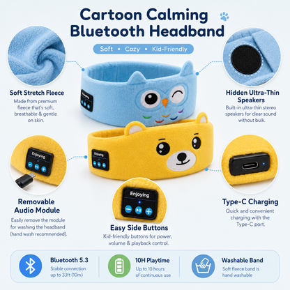 🐻 Kids Calming Cartoon Bluetooth Headband | Stop Tantrums, Soothe Fussy Kids & Give Parents Peace & Quiet