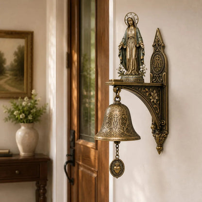 🙏 Our Lady of Grace Bronze Miraculous Medal Wall Bell | Catholic Religious Home & Garden Decor✨