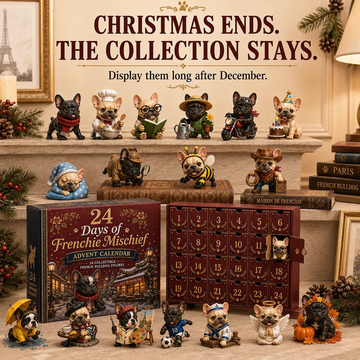 ⏳ Last Day 49% OFF – 🐶 24-Day French Bulldog Christmas Advent Calendar | 24 Unique Collectible Frenchie Characters with Different Outfits, Personalities & Daily Holiday Surprises 🎄✨