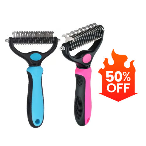 🐾Double-Sided Pet Grooming Brush – Hurtless Shedding & Dematting Undercoat Rake for Dogs and Cats