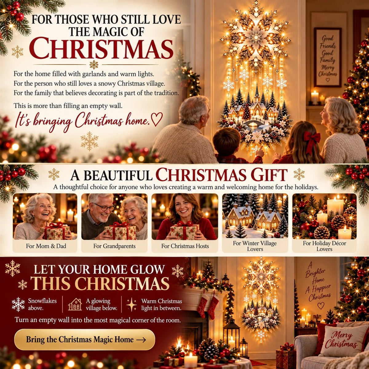 🔥Buy 2 Get 20% OFF🔥Christmas Snowflake Village Lighted Wall Decor
