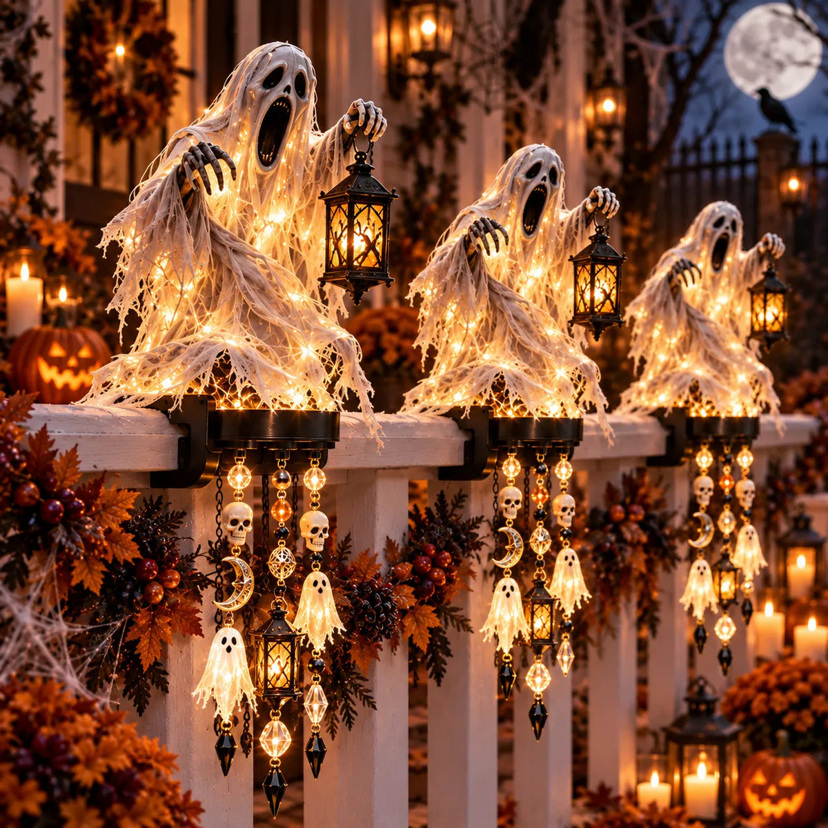 🔥😍🎃 Halloween Character Glow Cascade Railing Lights – Pumpkin, Witch, Ghost & Black Cat
