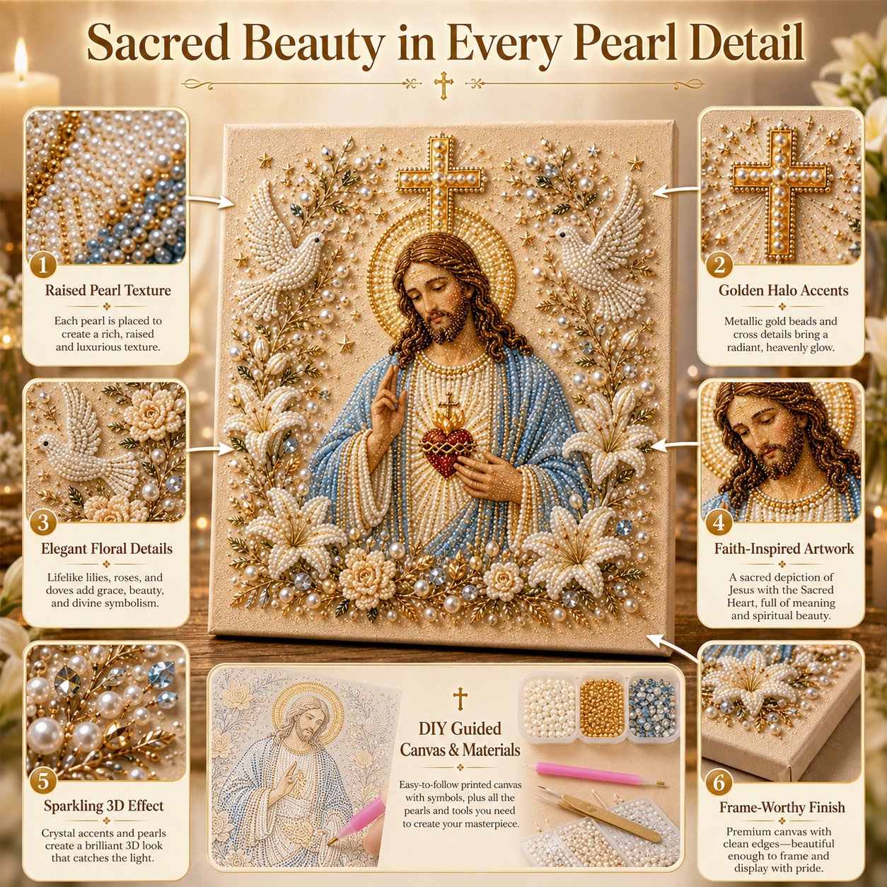 🔥 Last Day 50% OFF – ✝️ DIY Jesus Pearl Art Kit | 3D Pearl-Style Christian Artwork for Prayer Corners & Faith Gifts
