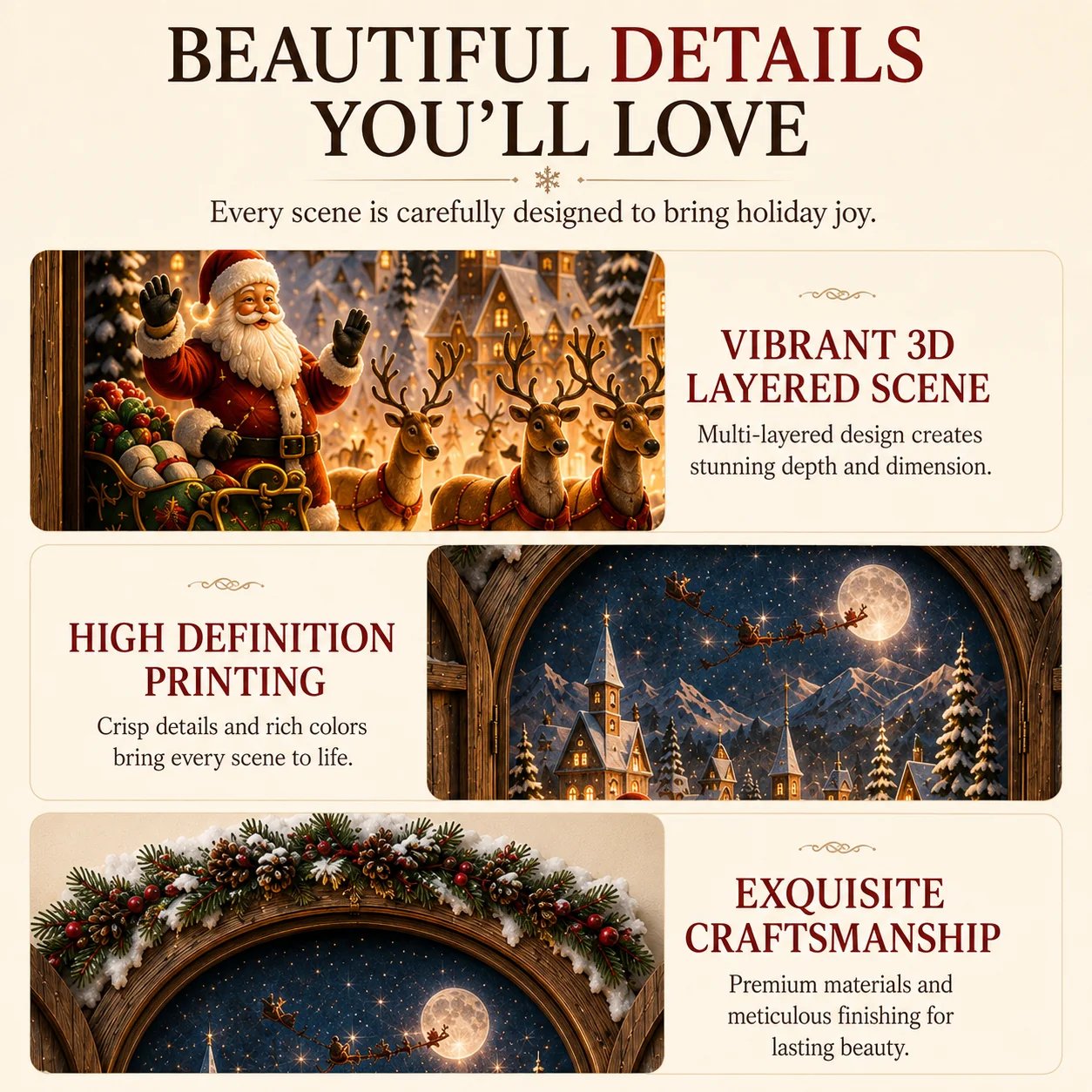 🎅 Santa’s Secret Window Light 🎅– 3D Lighted North Pole Christmas Wall Decor