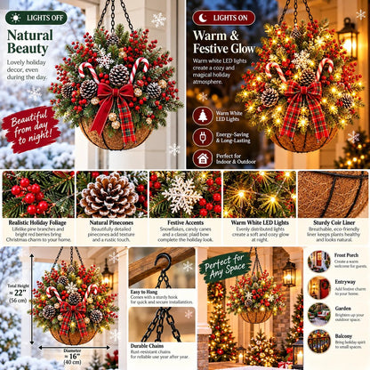 🎄 Last Day 50% OFF 🏆 Pre-Lit Christmas Hanging Basket | Pre-lit, weather-resistant, and zero maintenance