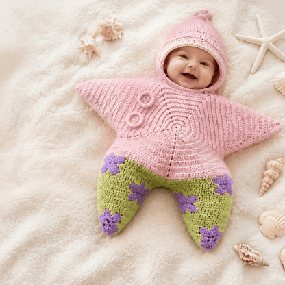⭐ Handmade Crochet Starfish Baby Swaddle Sleeping Bag — A Cozy Little Star Wrap For Your Newborn’s Sweetest Moments 🌙✨