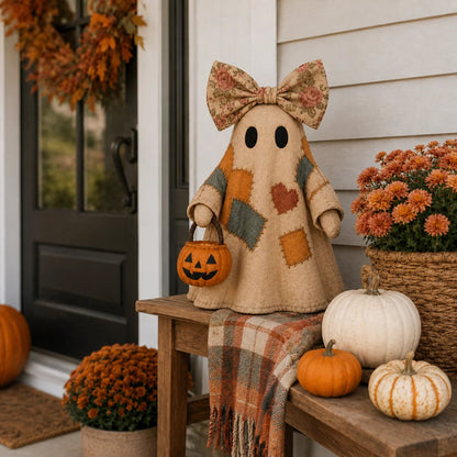 👻 Handmade Patchwork Ghost Pumpkin Lantern🎃