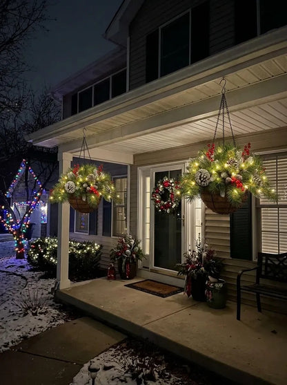 🎄 Last Day 50% OFF 🏆 Pre-Lit Christmas Hanging Basket | Pre-lit, weather-resistant, and zero maintenance