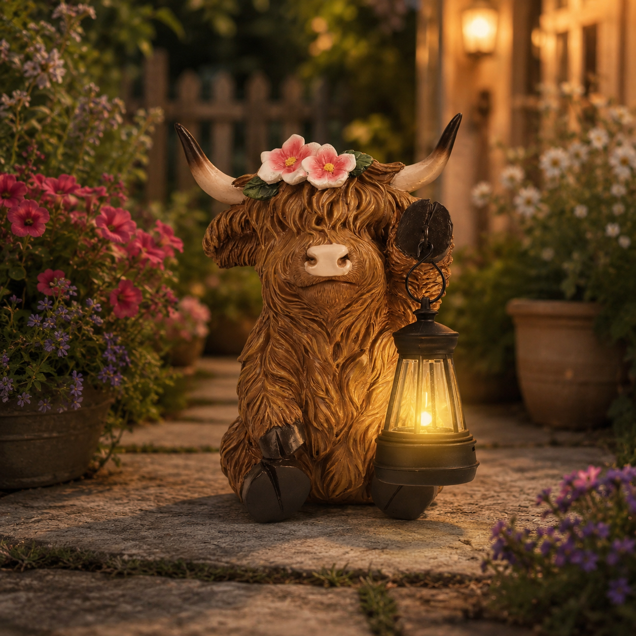Solar-Powered Scottish Highland Bull Garden Welcome Light