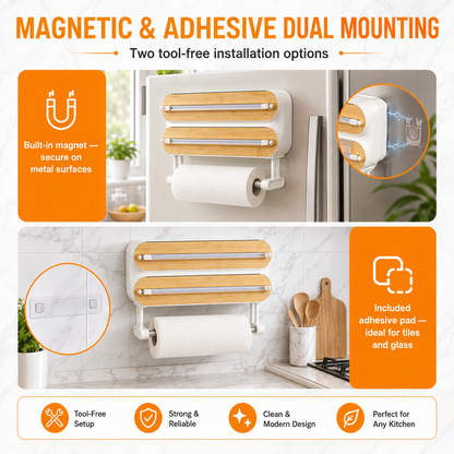 🚚Free Shipping 📦4-in-1 Magnetic Kitchen Wrap Dispenser with Cutters