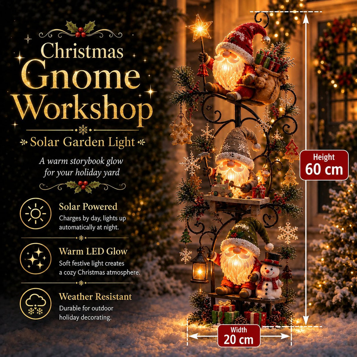 🎄🍄 Christmas Gnome Workshop Solar Garden Light 🎁🌟
