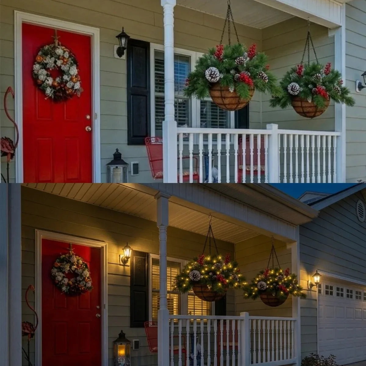 🎄 Last Day 50% OFF 🏆 Pre-Lit Christmas Hanging Basket | Pre-lit, weather-resistant, and zero maintenance