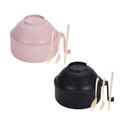 Two Pack Microwave Ramen Bowl Set With Chopsticks And Spoon, 32 Ounce Ramen Cooker For Quick Noodle Meals, Pasta And Soup Maker, Dorm Friendly Gift For Students, Blue And Pink
