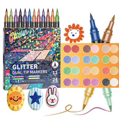 🎨Glitter Effect Brush Markers🥇✨: Create Sparkling Art Smoothly 🥳(🌈24-96 Colors | Smooth No Clog | No Bleed Through📝