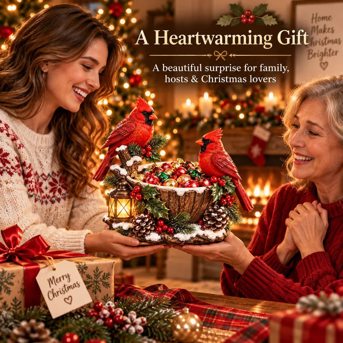 ⭐🎄 49% OFF | Lighted Cardinal Treat Bowl – A Cozy Christmas Centerpiece for Home