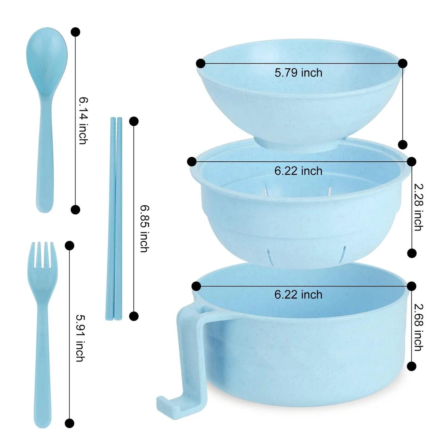 Two Pack Microwave Ramen Bowl Set With Chopsticks And Spoon, 32 Ounce Ramen Cooker For Quick Noodle Meals, Pasta And Soup Maker, Dorm Friendly Gift For Students, Blue And Pink