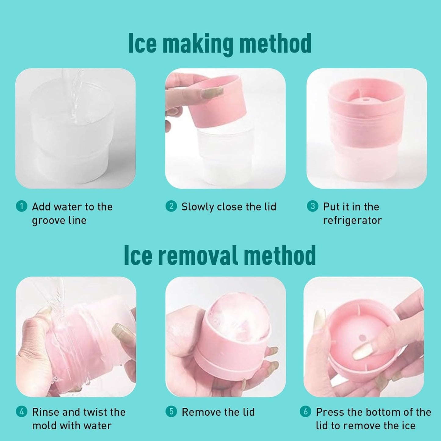6-Pack Ice Ball Molds - 2.4" Large Spherical Ice Cube Trays for Whiskey & Cocktails, Reusable Silicone Freezer Mold for Cold Drinks, Baby Food, Hockey Puck Ice