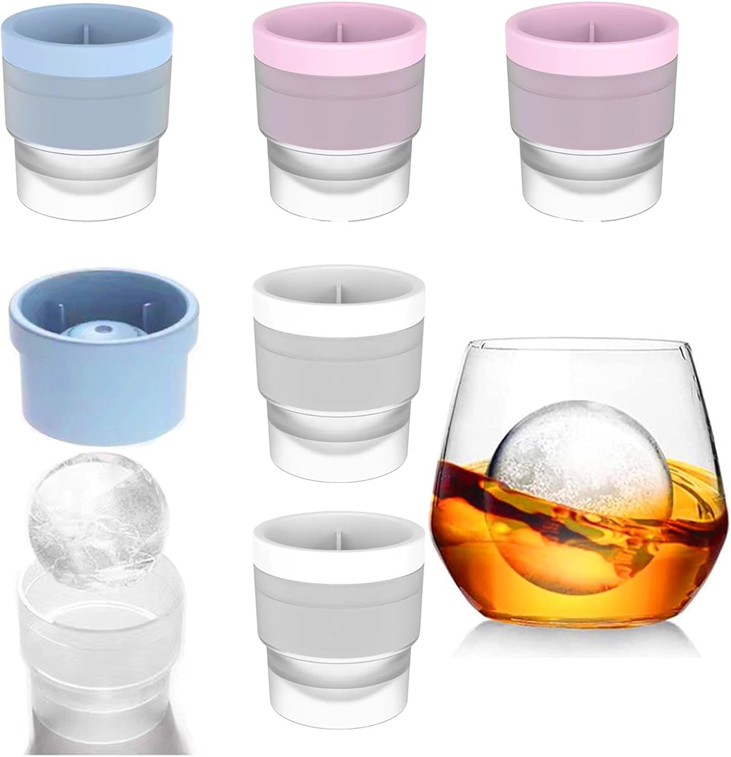 6-Pack Ice Ball Molds - 2.4" Large Spherical Ice Cube Trays for Whiskey & Cocktails, Reusable Silicone Freezer Mold for Cold Drinks, Baby Food, Hockey Puck Ice