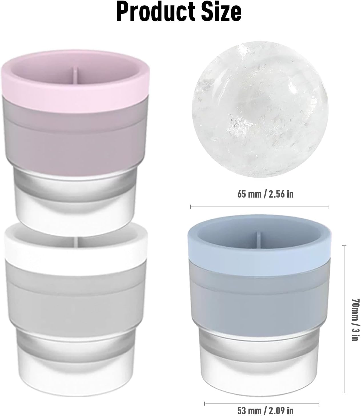 6-Pack Ice Ball Molds - 2.4" Large Spherical Ice Cube Trays for Whiskey & Cocktails, Reusable Silicone Freezer Mold for Cold Drinks, Baby Food, Hockey Puck Ice