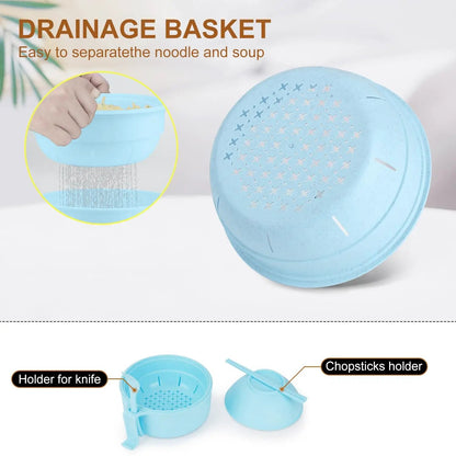 Two Pack Microwave Ramen Bowl Set With Chopsticks And Spoon, 32 Ounce Ramen Cooker For Quick Noodle Meals, Pasta And Soup Maker, Dorm Friendly Gift For Students, Blue And Pink