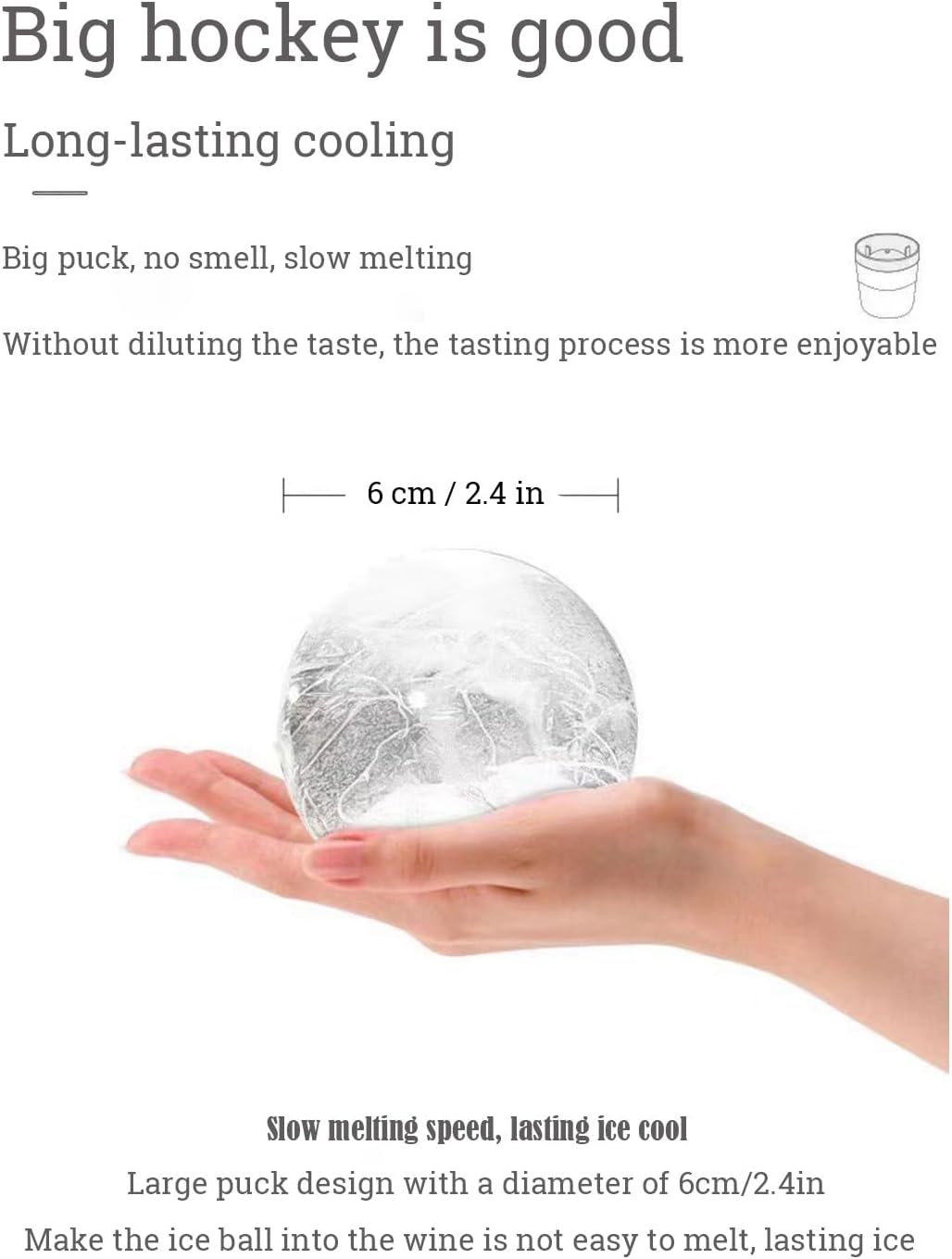 6-Pack Ice Ball Molds - 2.4" Large Spherical Ice Cube Trays for Whiskey & Cocktails, Reusable Silicone Freezer Mold for Cold Drinks, Baby Food, Hockey Puck Ice