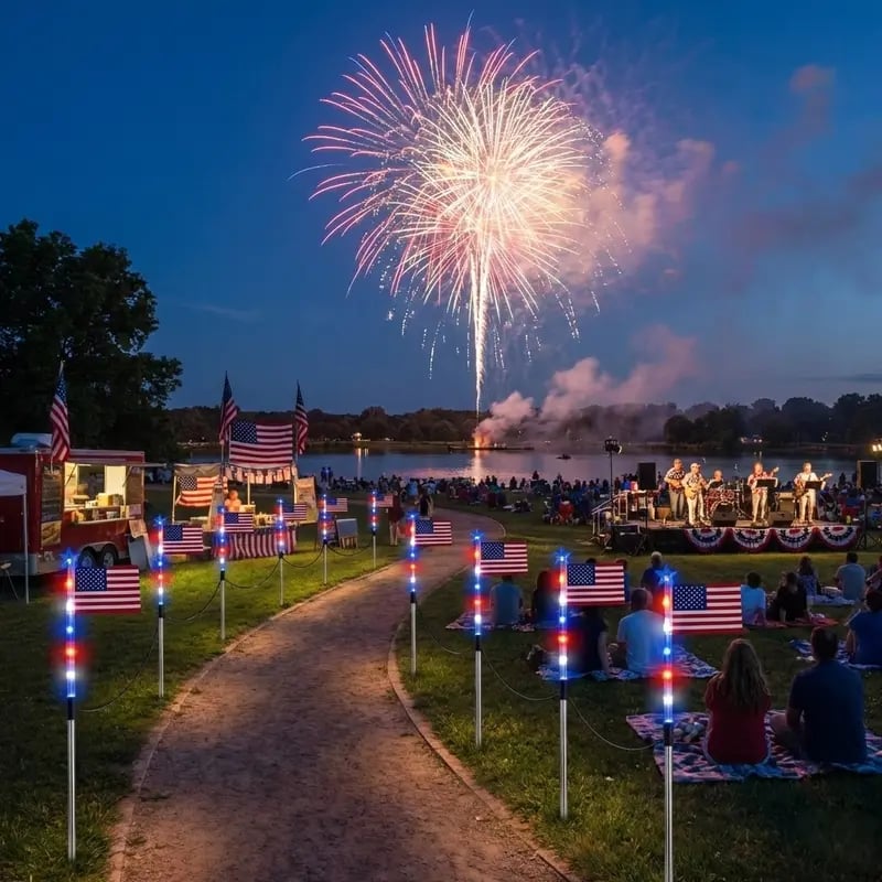 🎆8 Solar American Flag Pathway Lights – Red, White & Blue Yard Glow for 250th Independence Celebration ✨