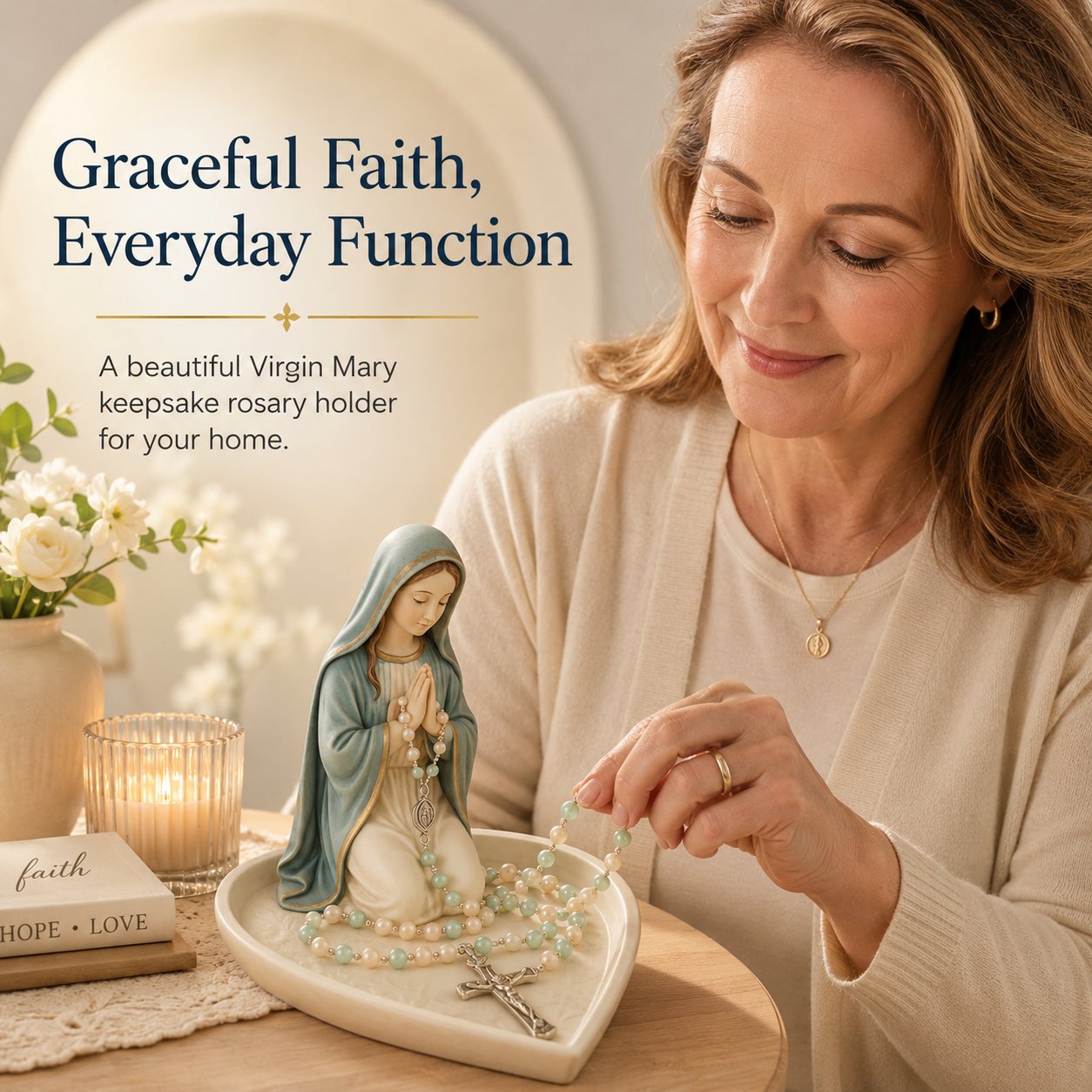 ✝️ Last Day 50% OFF - Graceful Faith Virgin Mary Ceramic Rosary Holder Keepsake Tray