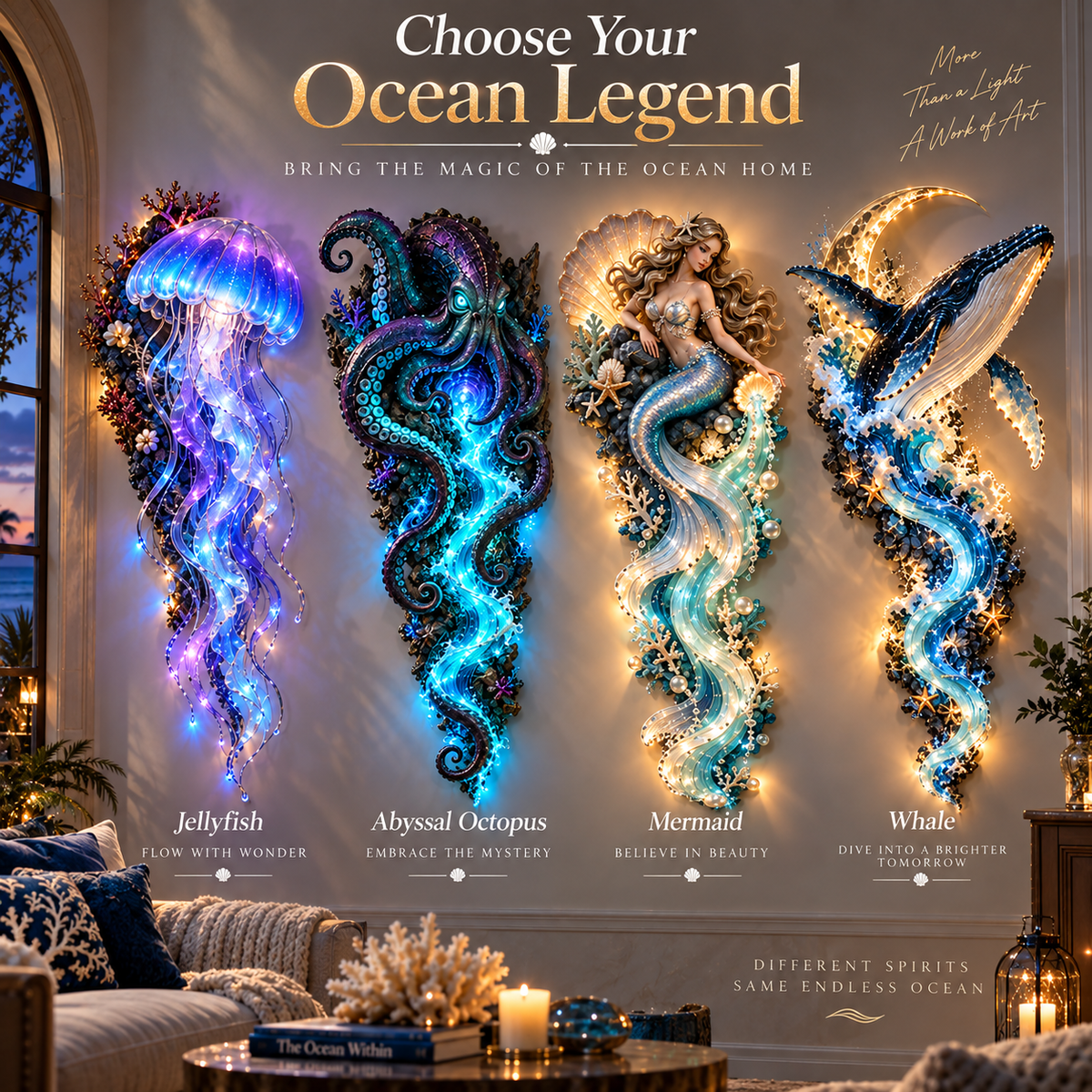 🔥HOT SALE 50% OFF🌊✨ Enchanted Ocean Legends™ Lighted Wall Décor Collection 🐋🧜‍♀️