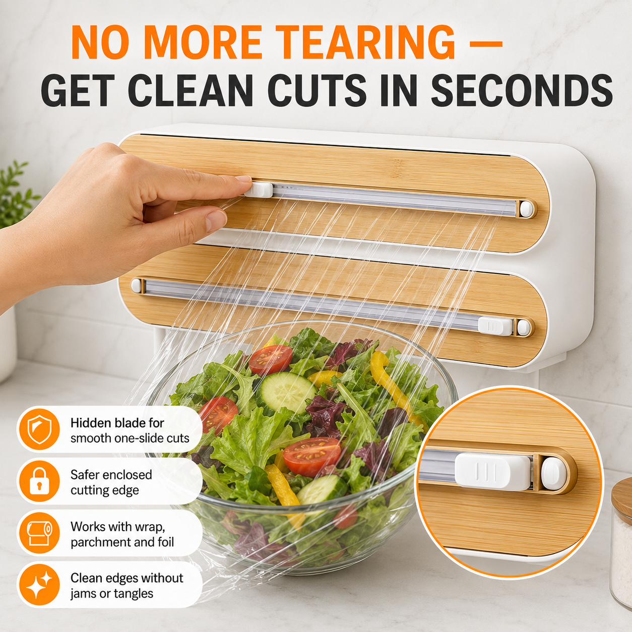 🚚Free Shipping 📦4-in-1 Magnetic Kitchen Wrap Dispenser with Cutters
