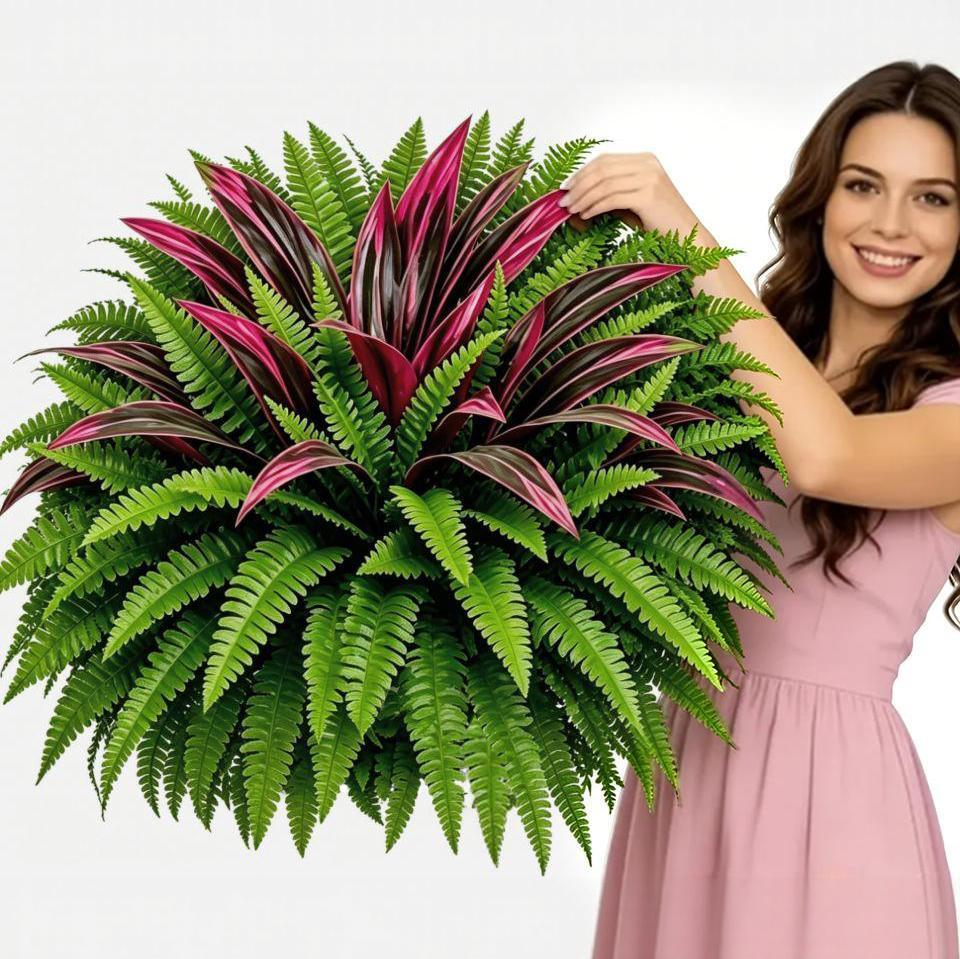 💥Summer Special🔥UV-Resistant Artificial Fern & Red Dracaena Decorative Plants – Full, Lush & Fade-Resistant!
