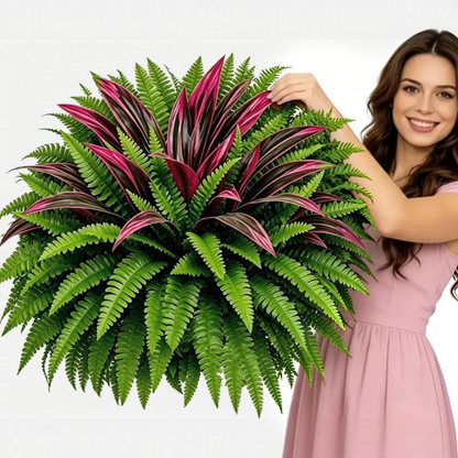 💥Summer Special🔥UV-Resistant Artificial Fern & Red Dracaena Decorative Plants – Full, Lush & Fade-Resistant!