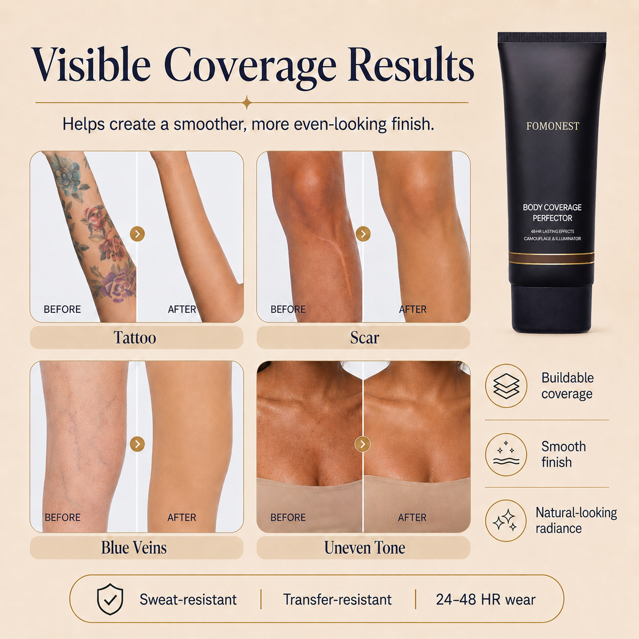 Waterproof & Sweatproof Full Coverage Body Tattoo Concealer | Instant Coverage, Limited Time: Free Concealer Brush Included