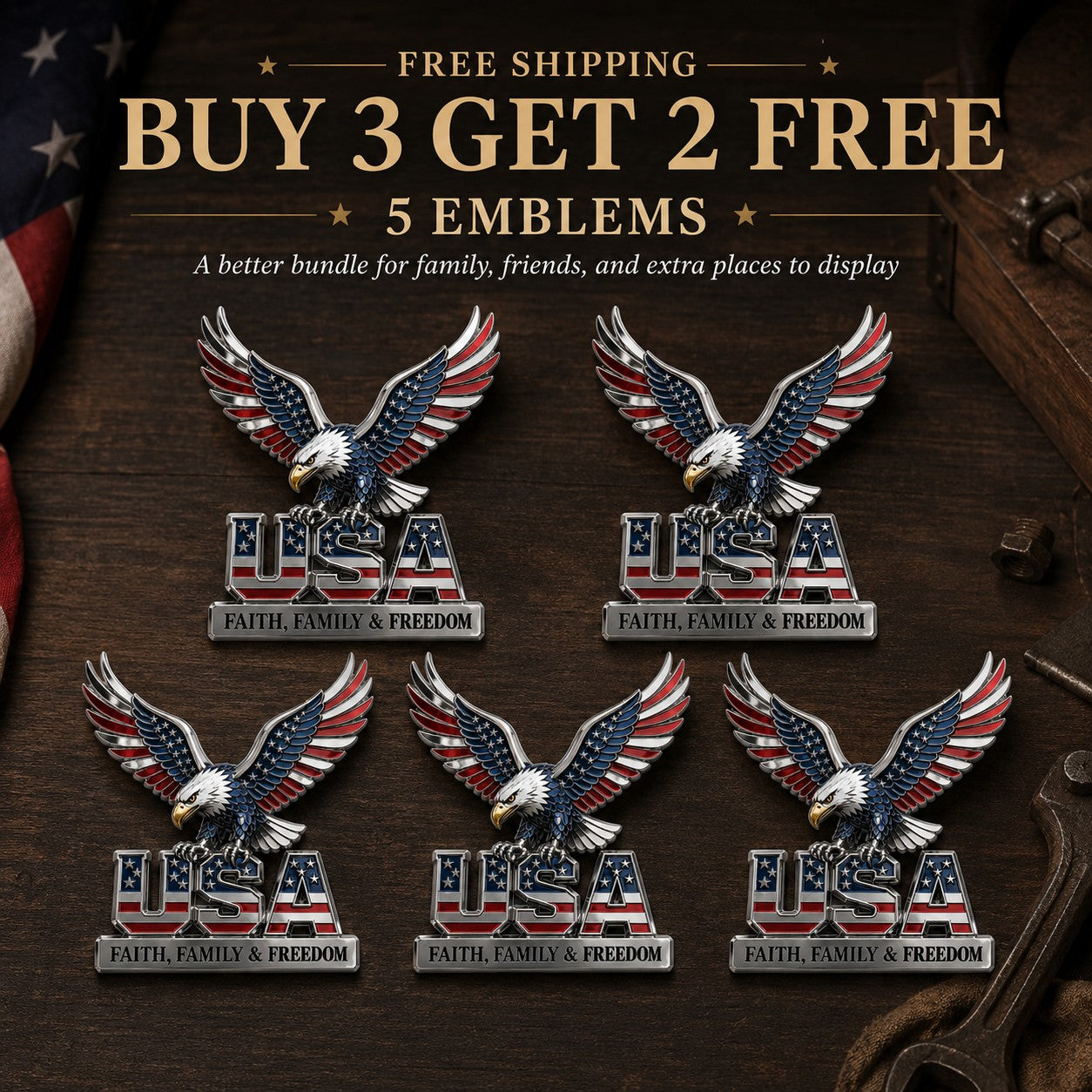 🇺🇸250th Anniversary- ★USA Faith, Family & Freedom★ Metal Emblem