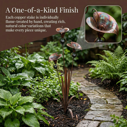 🏡🔥Flamed Copper Calla Lily Stake With Soothing Wind Bells