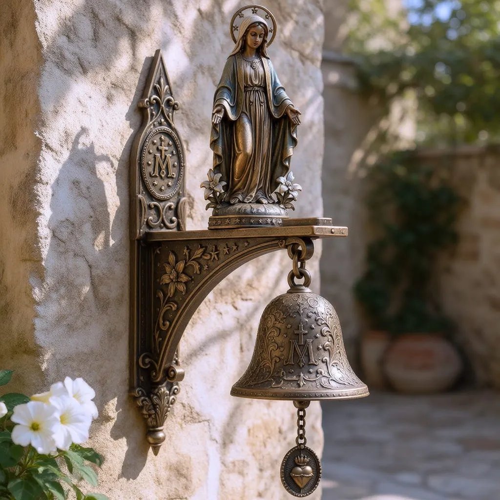 🙏 Our Lady of Grace Bronze Miraculous Medal Wall Bell | Catholic Religious Home & Garden Decor✨