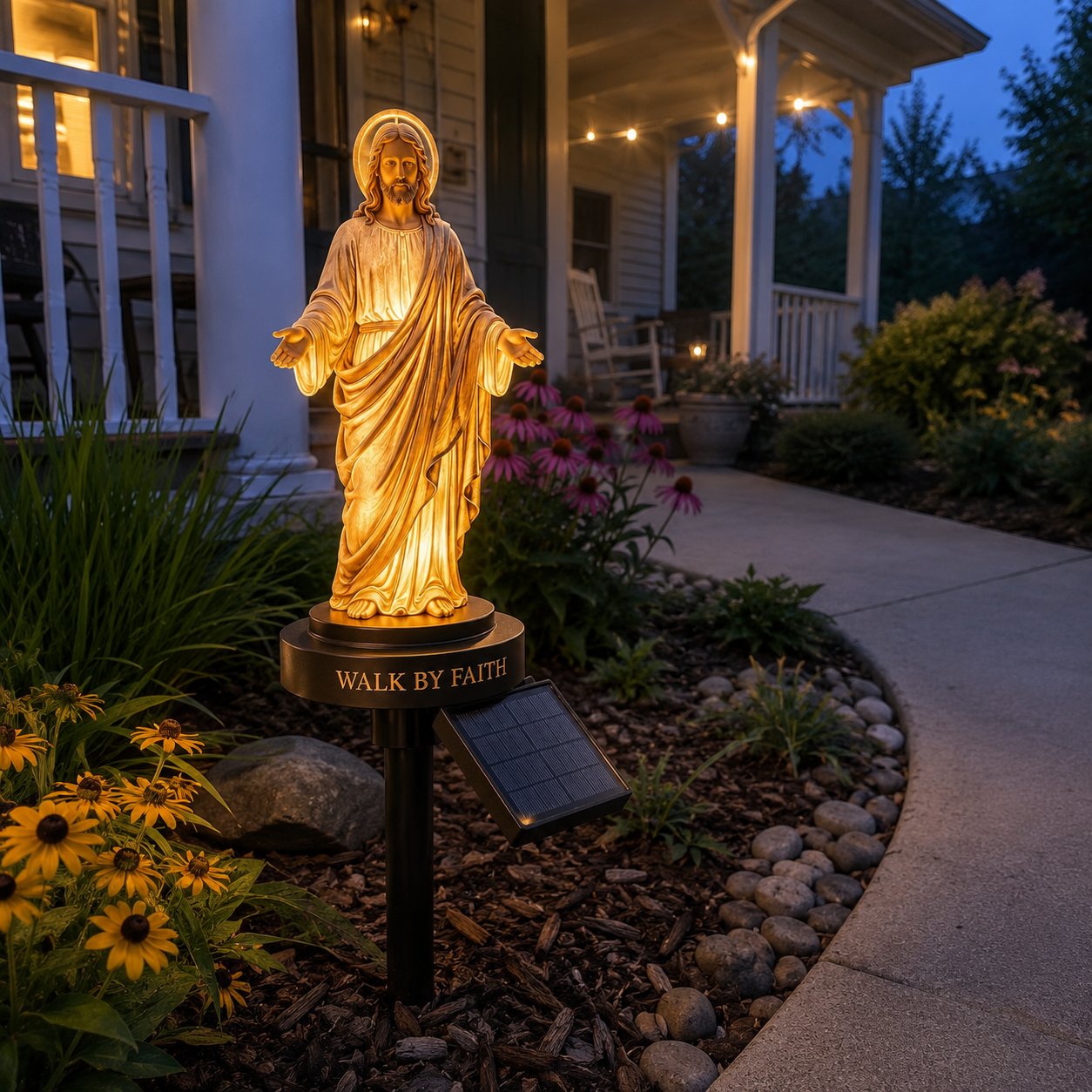 ✝️ Walk by Faith Solar Jesus Garden Light | Automatic Warm Halo Glow, Weather-Resistant Ground Stake & No-Wiring Outdoor Faith Decor ✨