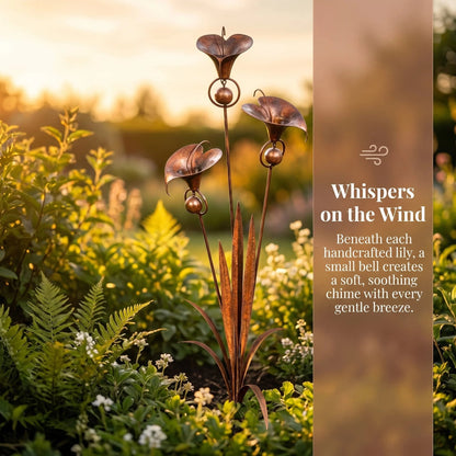 🏡🔥Flamed Copper Calla Lily Stake With Soothing Wind Bells