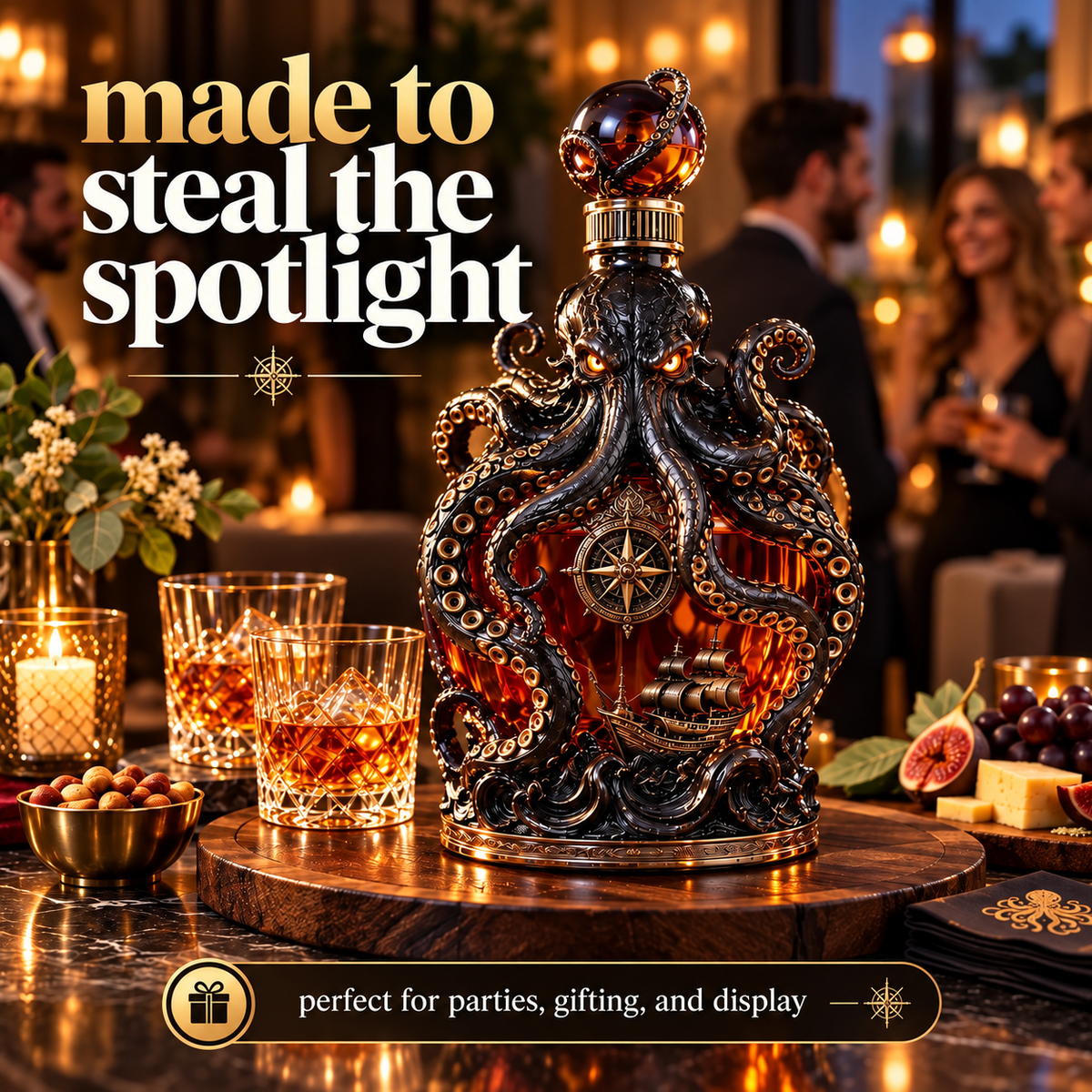 🐙Octopus Whiskey Decanter – Unique Nautical Bar Decor & Statement Gift