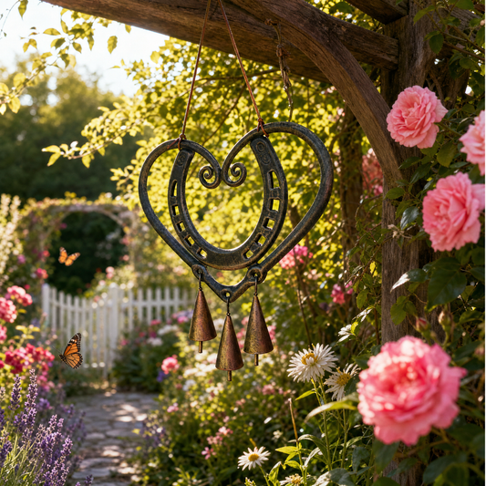 ❤️ 100% Handmade Lucky Horseshoe Heart Wind Chime | Bring Love & Good Luck Home