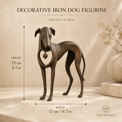Heritage Heart Sighthound Sculpture – Vintage Iron Dog Accent for Timeless Interiors