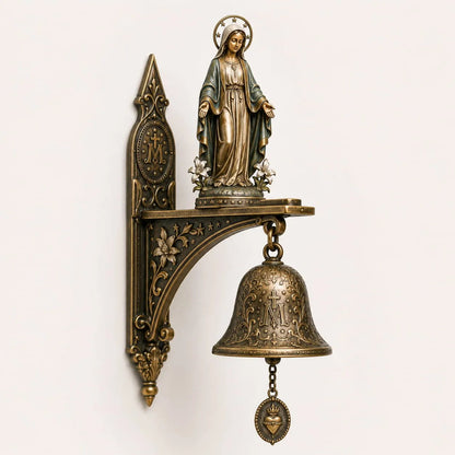 🙏 Our Lady of Grace Bronze Miraculous Medal Wall Bell | Catholic Religious Home & Garden Decor✨