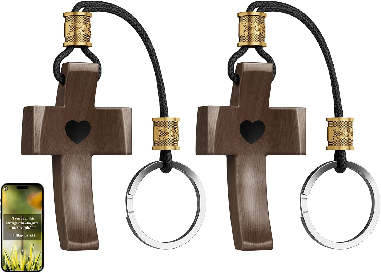 🤎Wooden Cross Keychain - Cross My Heart, Cross Fidget Wood, Pocket Cross Key Chain