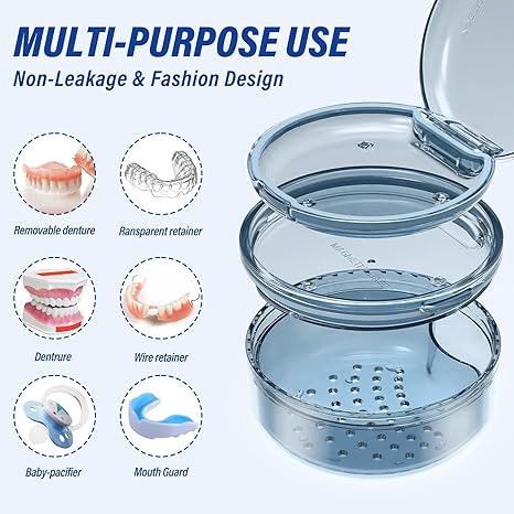 🧼Denture Case Retainer Cleaning Case: ✅ 2 in 1 Retainer Case,No-Leak, Complete Clean Care