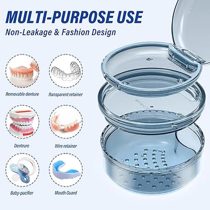 🧼Denture Case Retainer Cleaning Case: ✅ 2 in 1 Retainer Case,No-Leak, Complete Clean Care