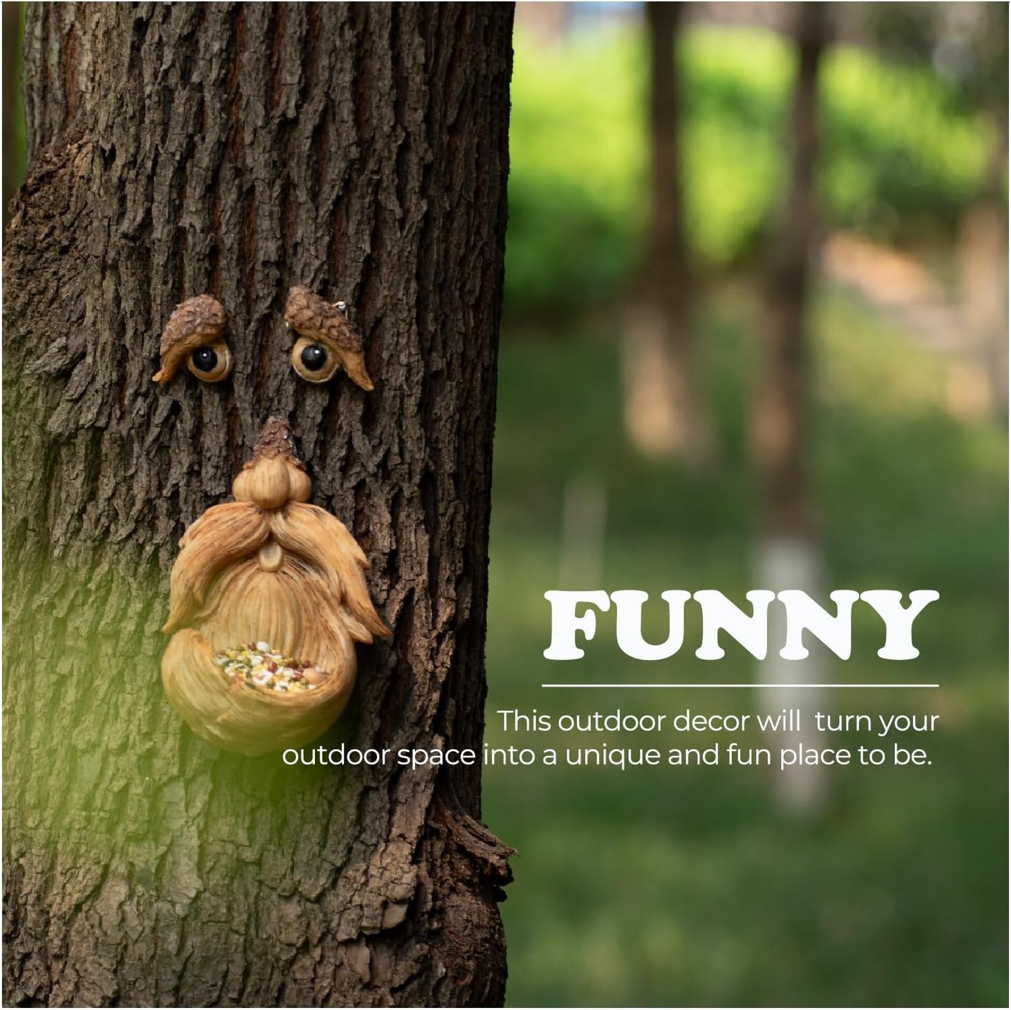 Tree Face Bird Feeder, Funny Tree Decorations Outdoor Statues Old Man Tree Art