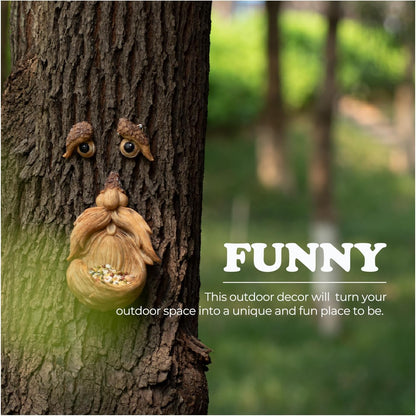 Tree Face Bird Feeder, Funny Tree Decorations Outdoor Statues Old Man Tree Art