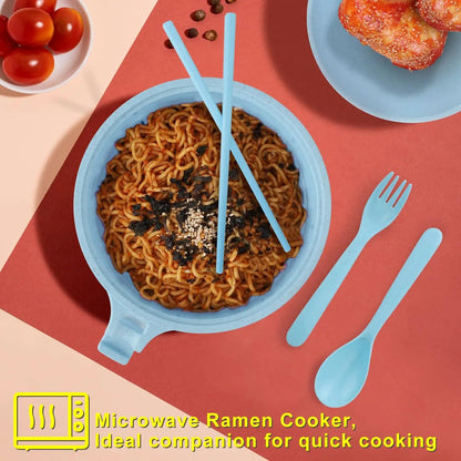 Two Pack Microwave Ramen Bowl Set With Chopsticks And Spoon, 32 Ounce Ramen Cooker For Quick Noodle Meals, Pasta And Soup Maker, Dorm Friendly Gift For Students, Blue And Pink