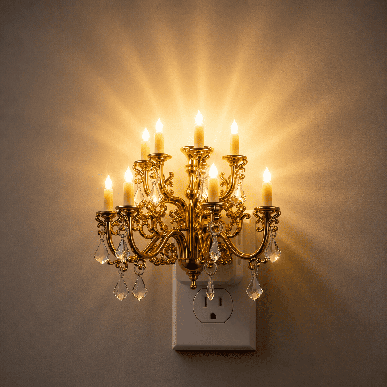 Sparkling Crystal Chandelier Candle Night Light with Warm LED Glow & Dusk to Dawn Sensor